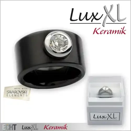 Keramikring schwarz matt mit Kristallstein