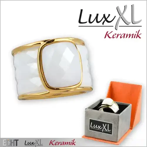 Keramikring weiß-gold mit Glasskristall