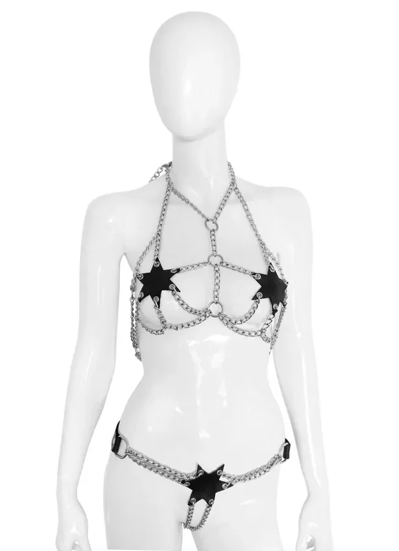 Ketten-Dessous Set mit Leder-Sternen