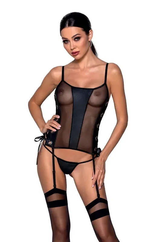 Korsett Malwia mit Strumpfhalter – Schwarz