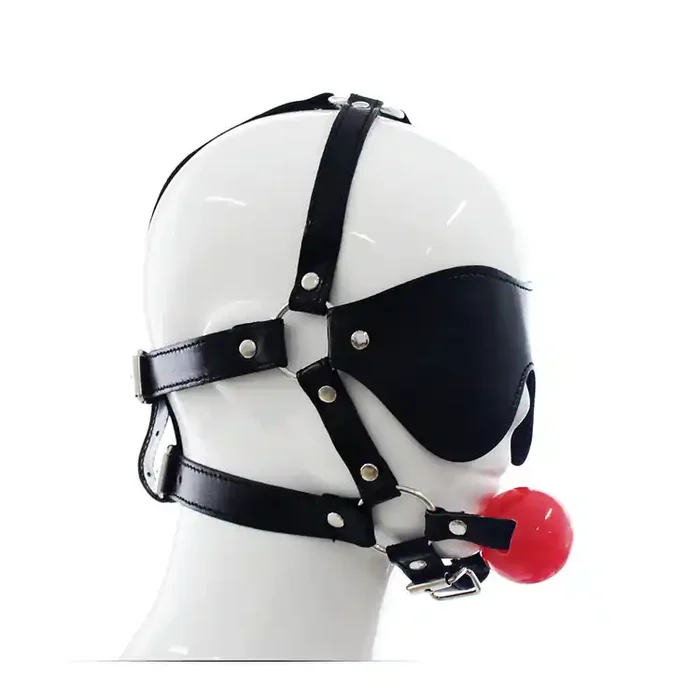 Kunstleder Knebelharness mit Augenmaske