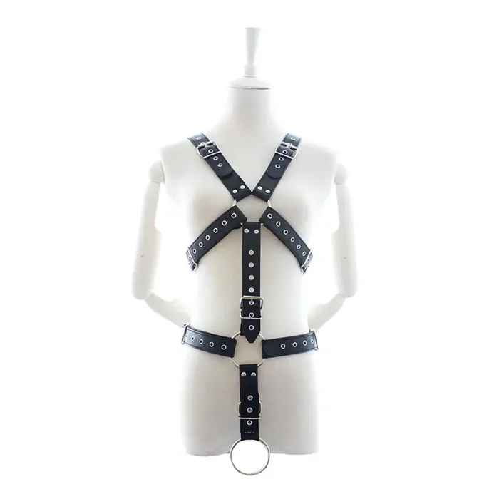 Kunstleder Körperharness mit Cockring