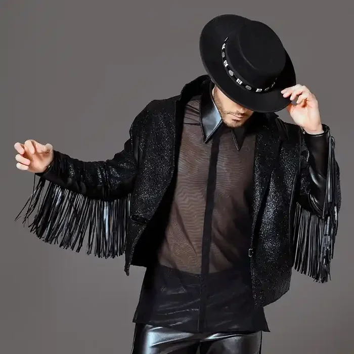 Kunstlederjacke mit Fransen und Glitzer für Ihn