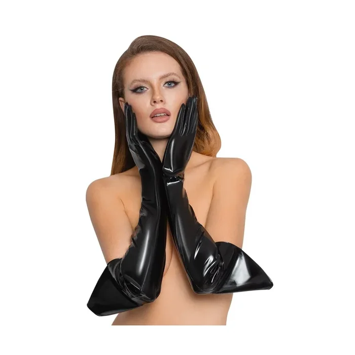 Lack Handschuhe – Extra lang – Schwarz – Größe M