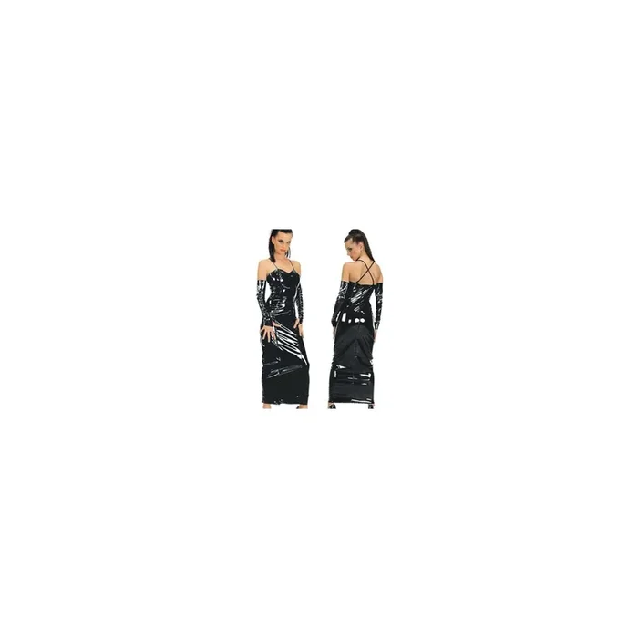 Lack Kleid mit X-Spaghettiträger (lang) – Größe L