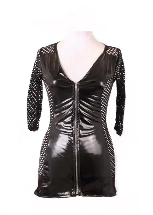 Lackminikleid mit Netz