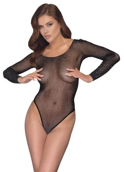 Langarm-Body mit Glitzersteinchen-Besatz