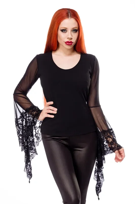 LANGARM SHIRT MIT SPITZE