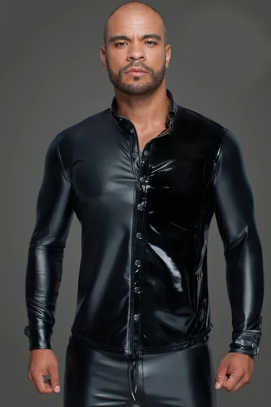 Langärmliges Powerwetlook und Lack-Shirt