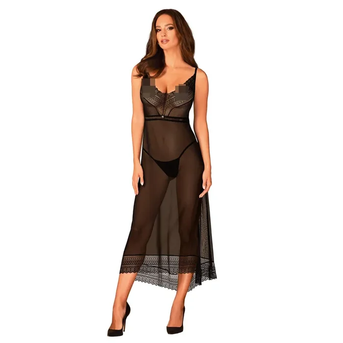 Langes Chemise aus sanftem Material schwarz