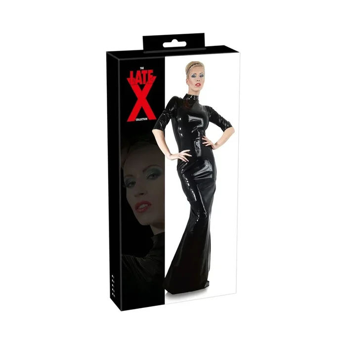 Langes Latex Kleid – Halbarm – Schwarz – Größe S