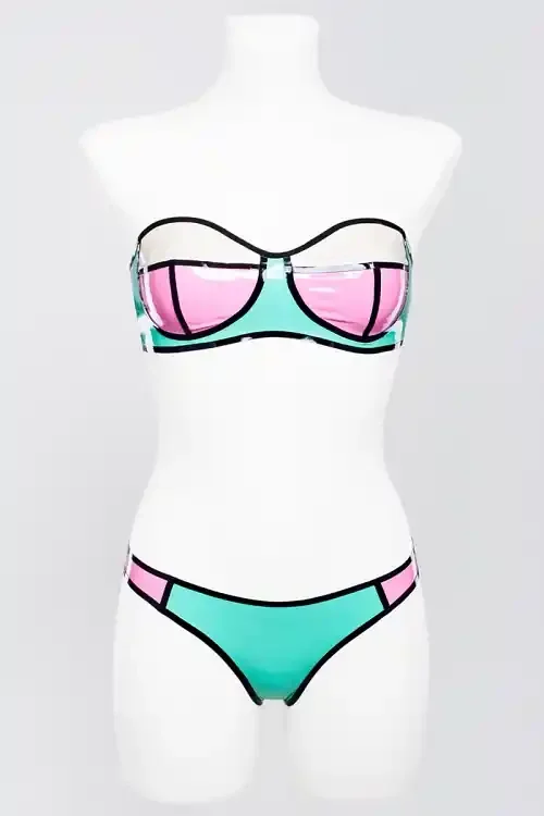 Latex Bikini mehrfarbig mit Kontraststreifen