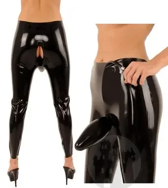Latex Leggings mit Aussendildo aufpumpbar und Schritt Zip