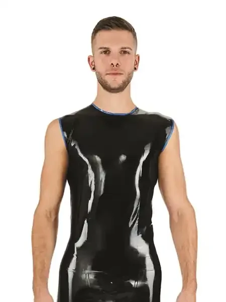 Latex Shirt ärmellos schwarz/blau