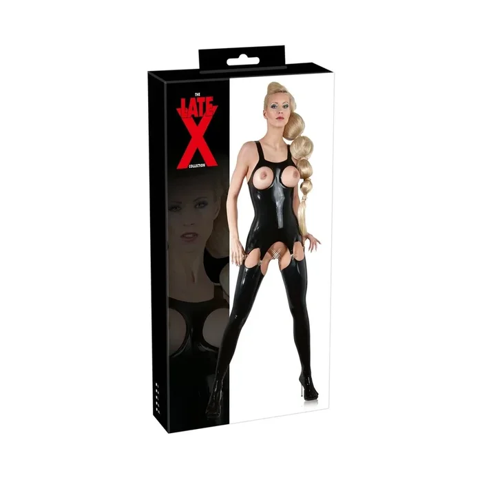 Latex Strapshemd mit 4 Strapshaltern – Brustfrei – Schwarz – Größe S
