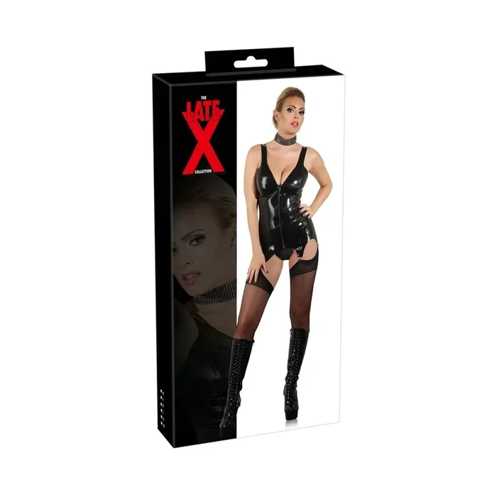 Latex-Strapshemd mit Reißverschluss und 4 Strapshaltern – Schwarz – Größe S