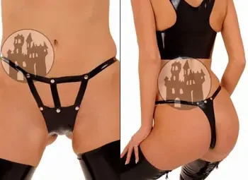 Latex Tanga aus Latexstreifen (Farbe Schwarz, Grösse S)