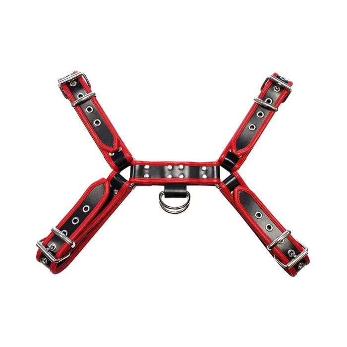 Leather Harness – BLACK W/RED Piping Lg