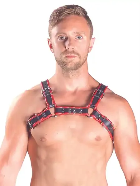 Leder Brustharness schwarz/rot