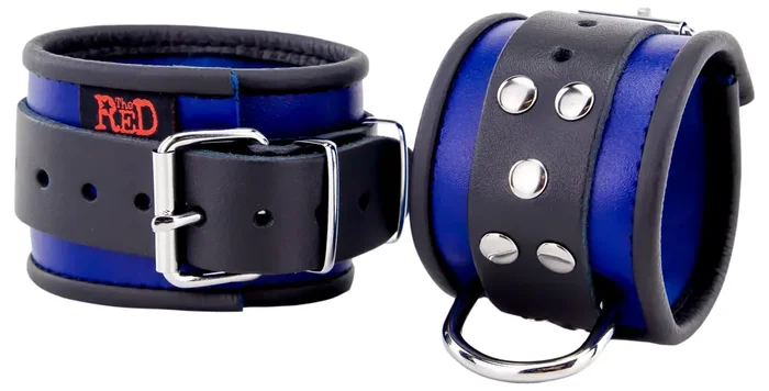 Leder-Handfesseln mit D-Ring – neon blau