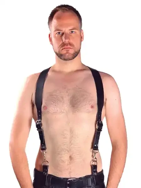 Leder Harness-Hosenträger schwarz