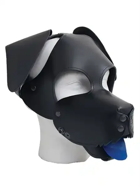 Leder Hundemaske mit angelegten Ohren – schwarz