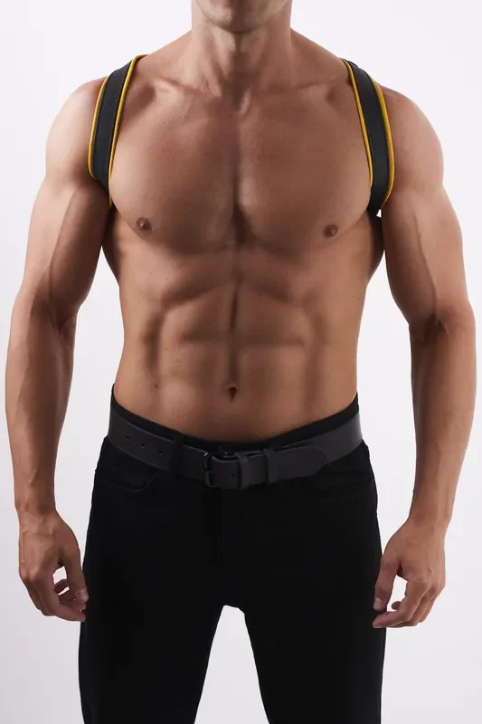 Leder Schulterharness ‘Soft‘- schwarz/gelb