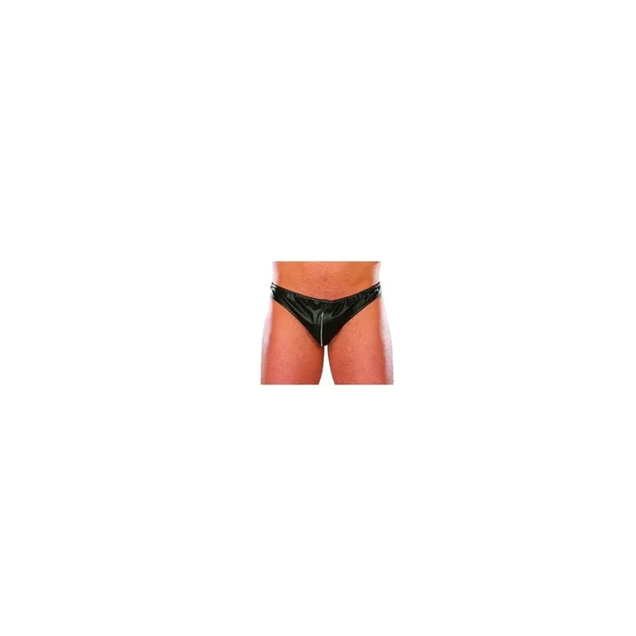 Leder Slip mit Front-Reißverschluss – Schwarz