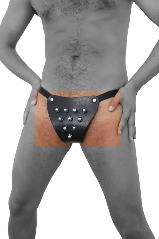 Leder Slip mit Schraubenbesatz