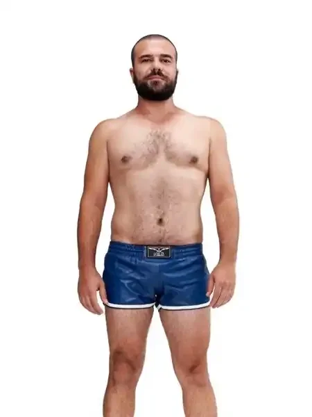 Leder Sport Shorts ‘Circuit‘ blau/weiß