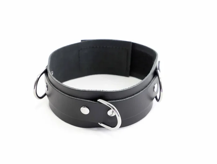 Lederhalsband 3 D-Ringe mit Klettverschluss