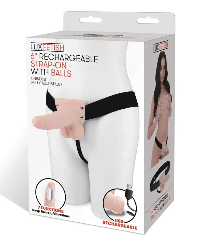Lux Fetish 6″ Rechargeable Strap On w/Balls – Ivory