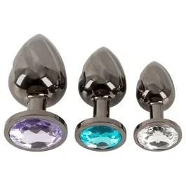 Metal Butt Plug Set with Diamonds – Analplug-Trainingsset – black
