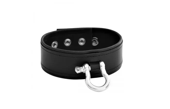 Metallschäkel-Lederhalsband mit Druckknopfverschluss