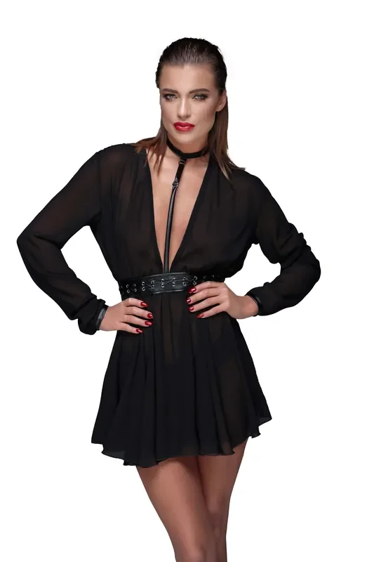 Minikleid mit Kunstledergürtel und Halsband