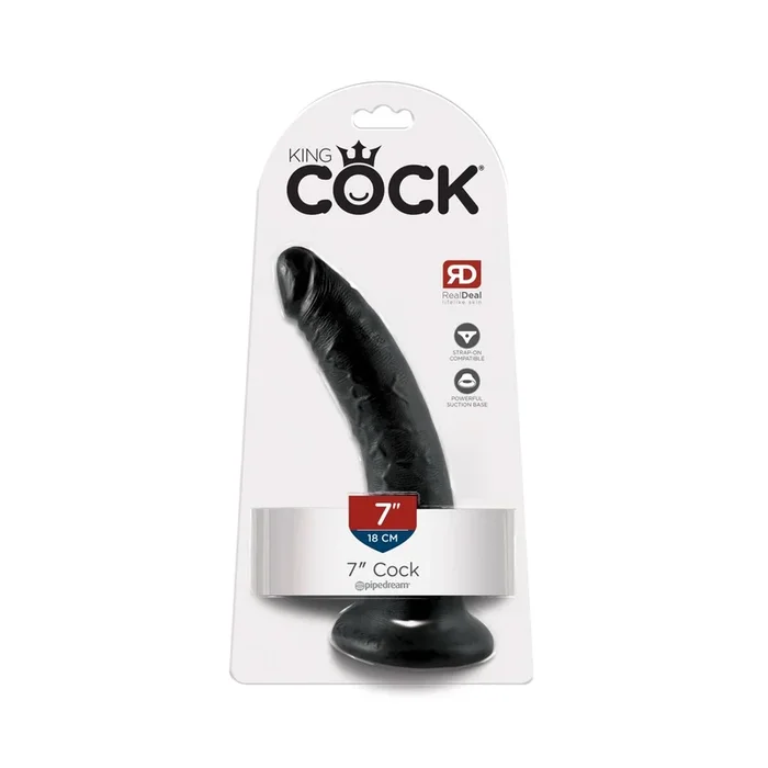 Naturdildo mit Saugfuß & Eichel – 17,8 cm lang – Schwarz
