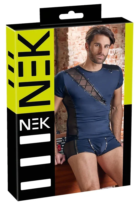 NEK – Herren-Oberteil mit Netz und Schnürung (schwarz/blau) – M