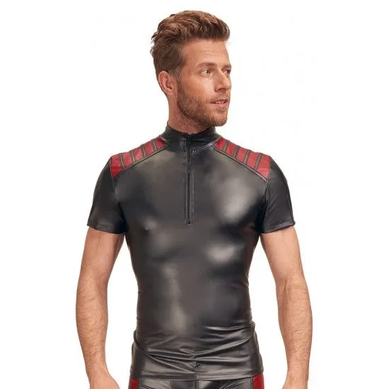 NEK – Herren-Shirt mit roten Einsätzen und Reißverschluss (schwarz)