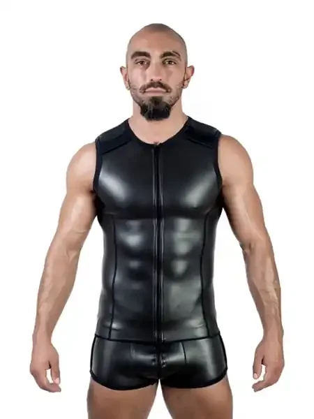 Neopren Shirt ärmellos mit Reißverschluss – schwarz