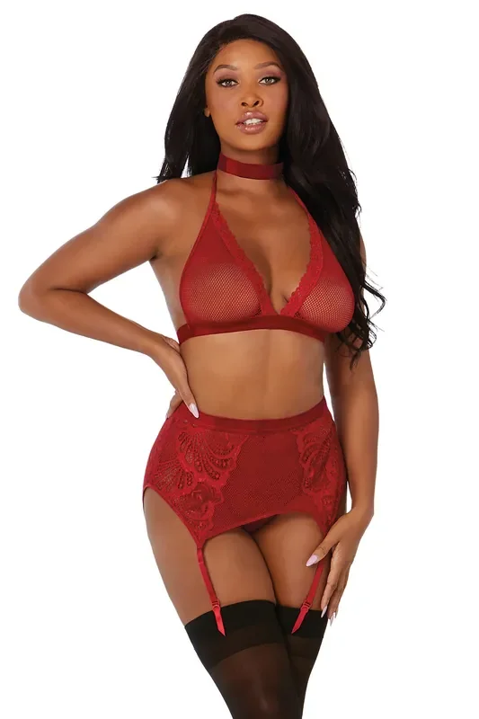 Netz-Dessous-Set 4-teilig – rot