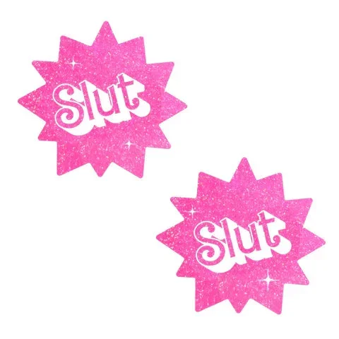 Nipztix Pasties Barbie Babe Sassy Slut UV Pink Glitter