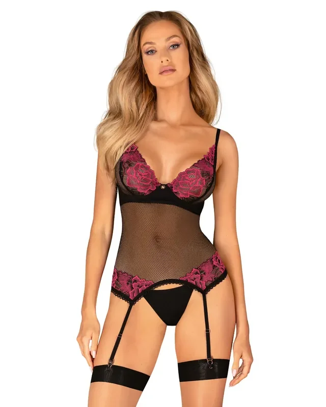 Obsessive – Rosenty Strumpfhalter Korsett – Schwarz/Lila