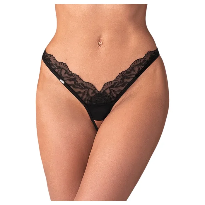 Obsessive – Transparenter Spitzen-Tanga (Schwarz) – L/XL