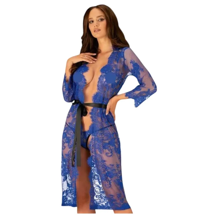 Obsessive Cobaltess – Spitze Morgenmantel (blau) – L/XL