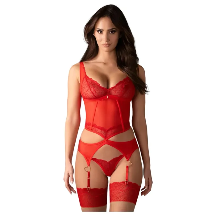 Obsessive Cupide Desir – Transparenter Spitzen-Set (Rot) – XXL/XXXL