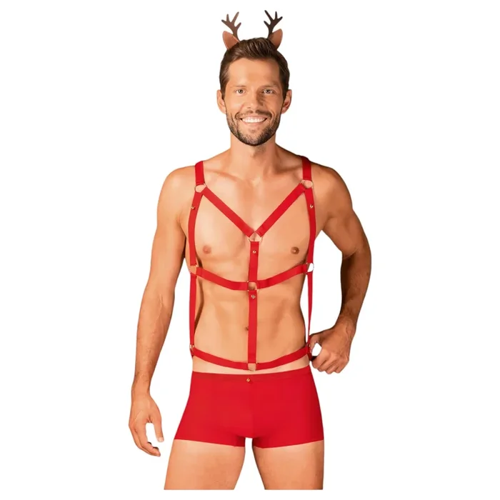 Obsessive Mr Reindy – Herren Rentier Kostüm (3-teilig) – Rot – L/XL