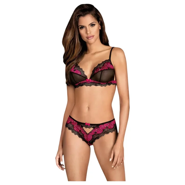 Obsessive Tulia – Spitzenwäsche-Set (schwarz-pink)