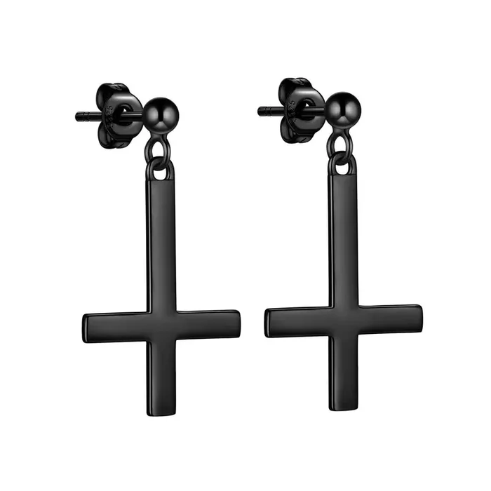 Ohrringe ‘Black Cross‘ Edelstahl