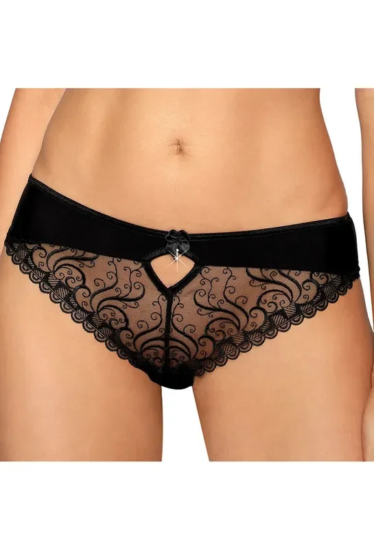 Panty aus zarter Blütenspitze mit Strass-Stein – schwarz