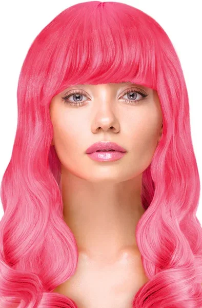 Party Perücke Lang Gewelltes Haar Neonpink